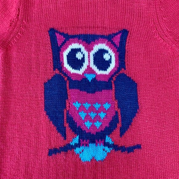 OWL Knited Sweater Dress Girls 2-3 2T 3T Red Toddler Girl Knit Winter Tunic Fall - Picture 3 of 6